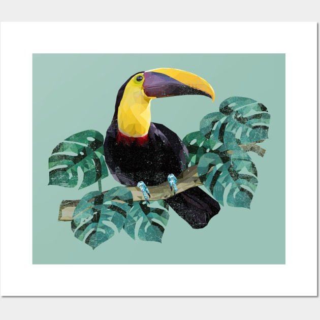 Polygonal art of toucan bird with grunge texture. Wall Art by Lewzy Design